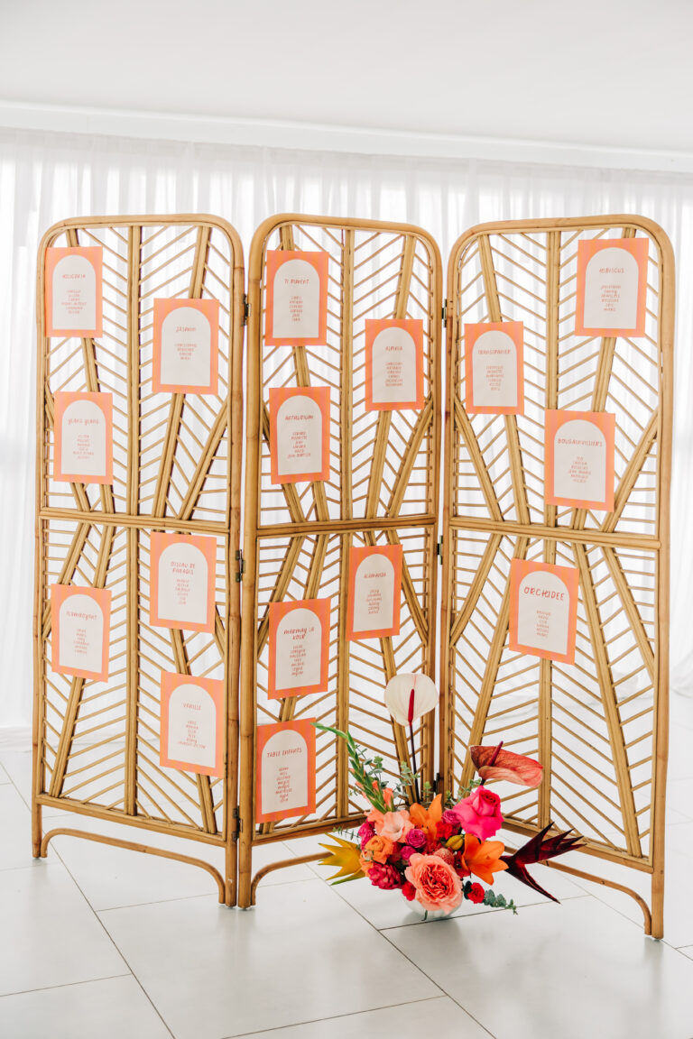Photo d'un mariage à La Réunion – Plan de tables – Décoration florale